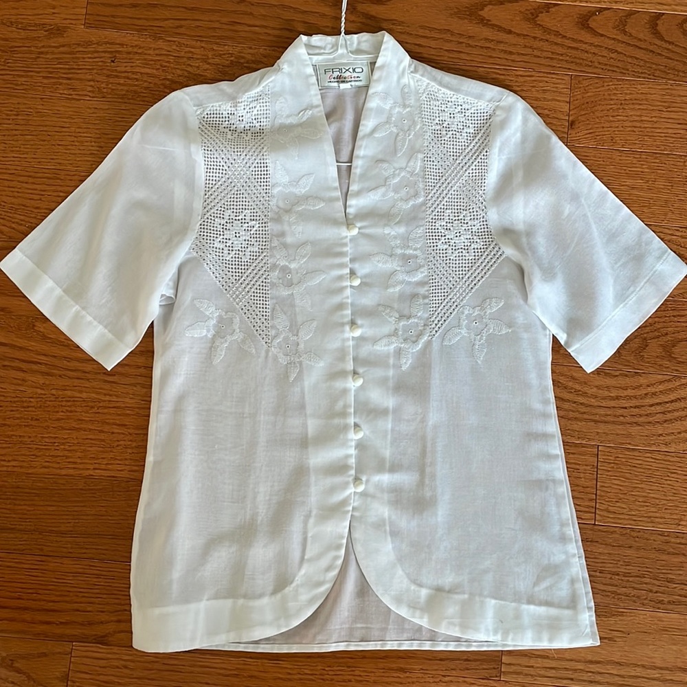 Hand Made Embroidery Cotton Top Shirt size S